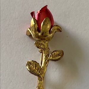Vintage Women’s Costume Jewelry Red Rose Brooch No Markings
